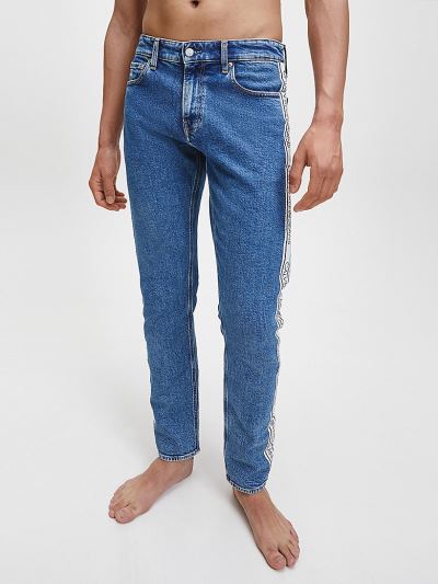 Calvin Klein Ruhák HU633112 | Calvin Klein Slim Side Logo Férfi Farmernadrág Kék
